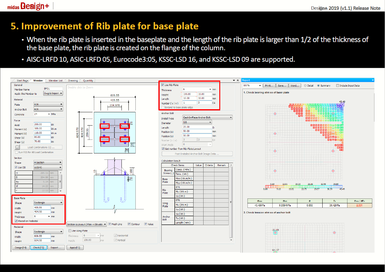 Midas Gen midas Gen and Design+ 2019 v1.1 Release New Features